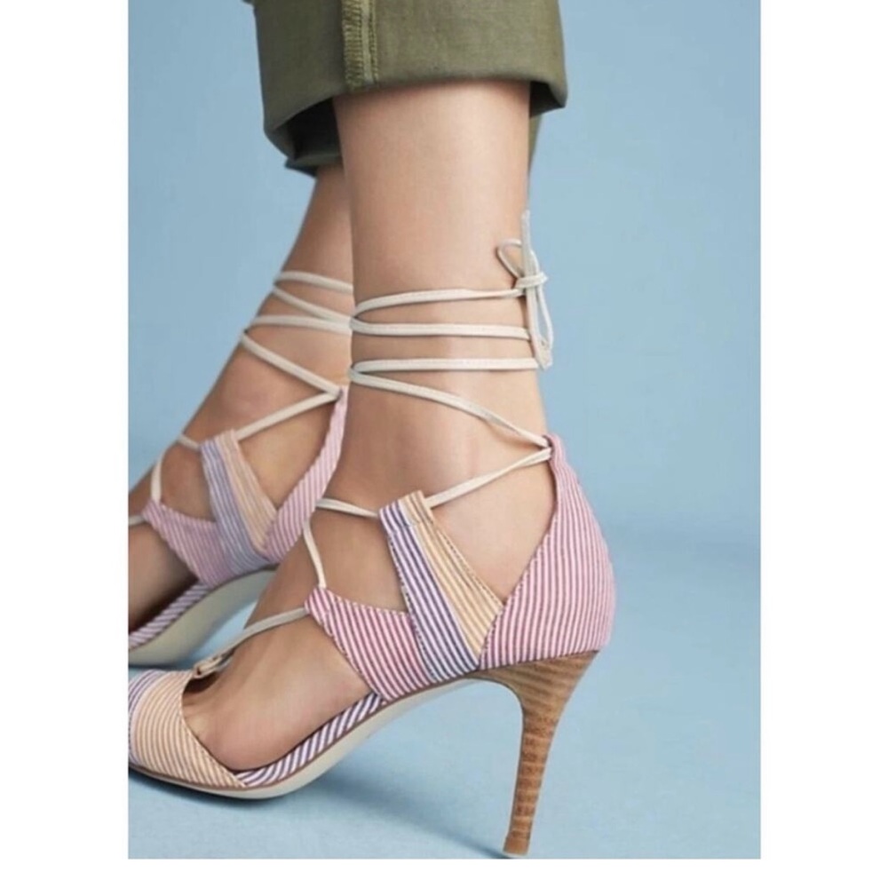 Anthropologie Billy Ella Striped Lace-Up Heels